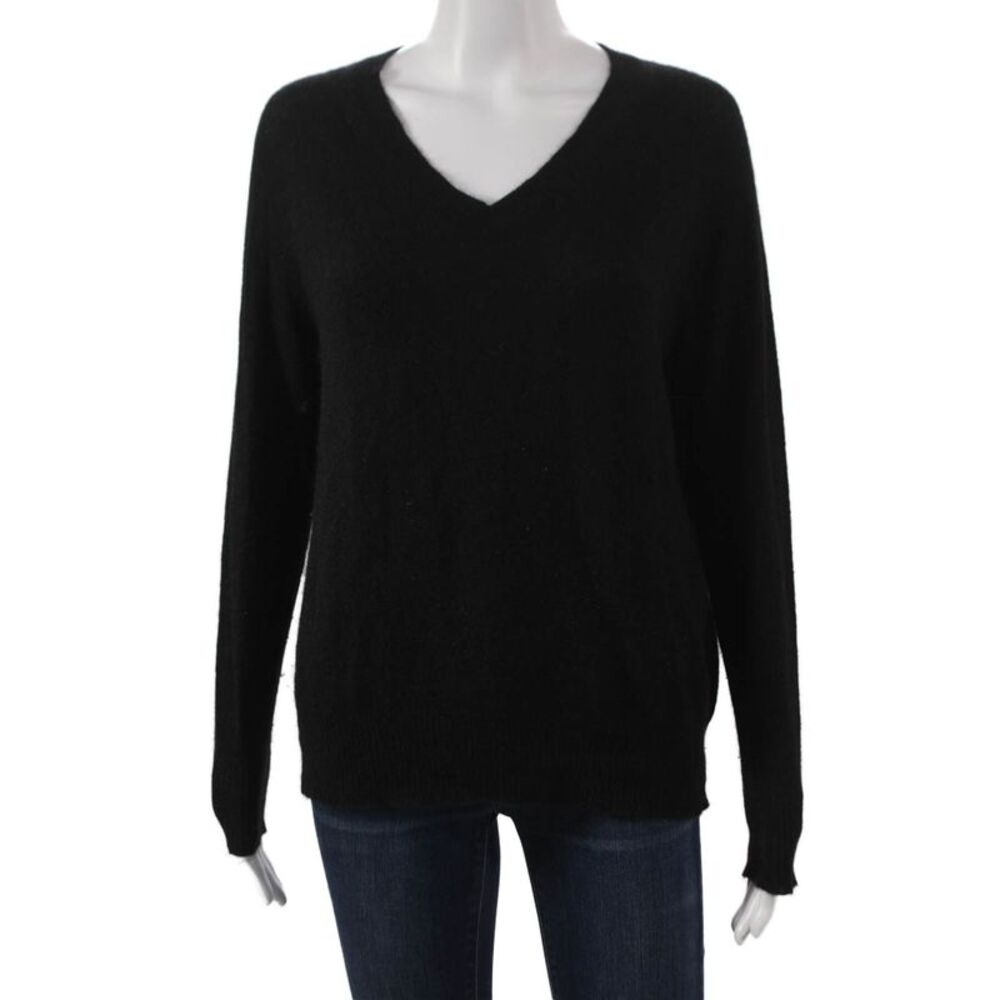 Aqua Cashmere Womens V-Neck Cashmere Pullover Skull Black Size XS